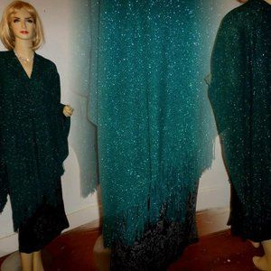 Shaw Poncho Green Sparkle Fringe Trim
